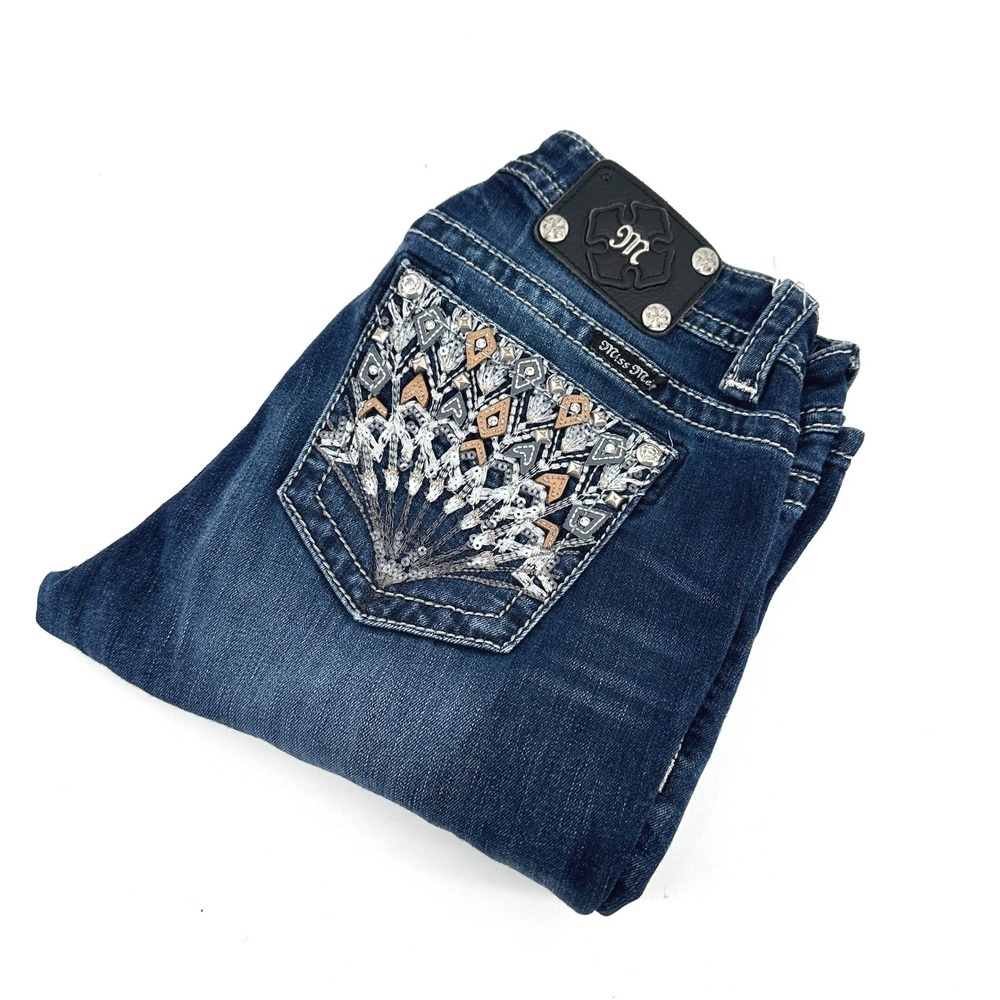 Miss Me Bootcut Jeans Women 30 Blue Dark Wash Embellished Mid Rise Y2K MP8774B